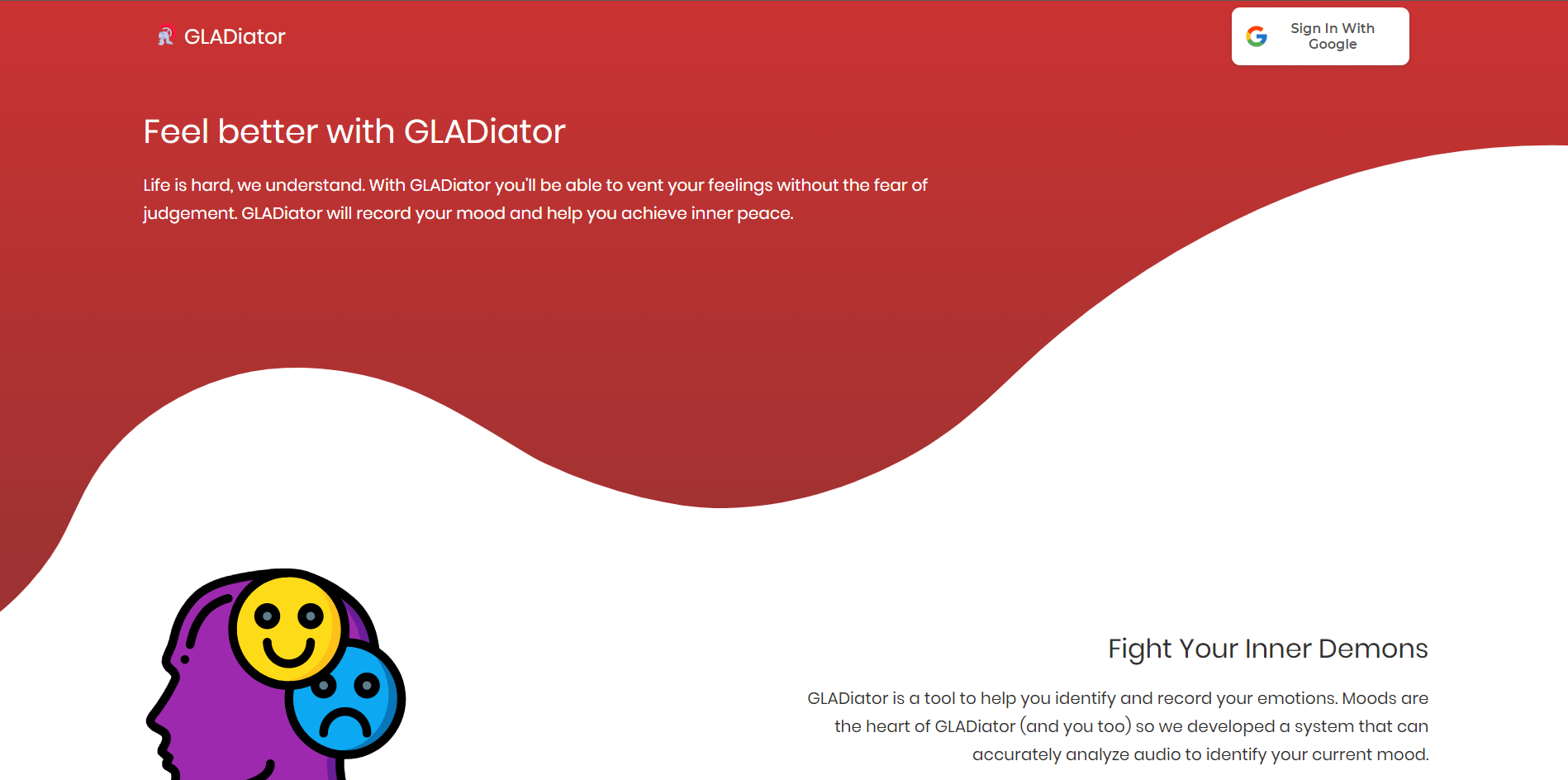 A screenshot of the Gladiator landing page